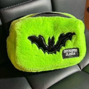 GRIMREAPERS GLAMOUR FUZZY NEON GREEN BAT MAKEUP POUCH